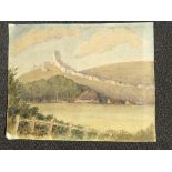 H Charlton watercolour, pencil Corfe Castle 9 1/2x12