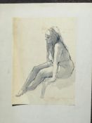 M R Beaumont nude,ink, watercolour 13 1/2x10