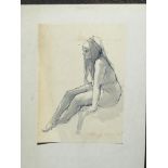 M R Beaumont nude,ink, watercolour 13 1/2x10