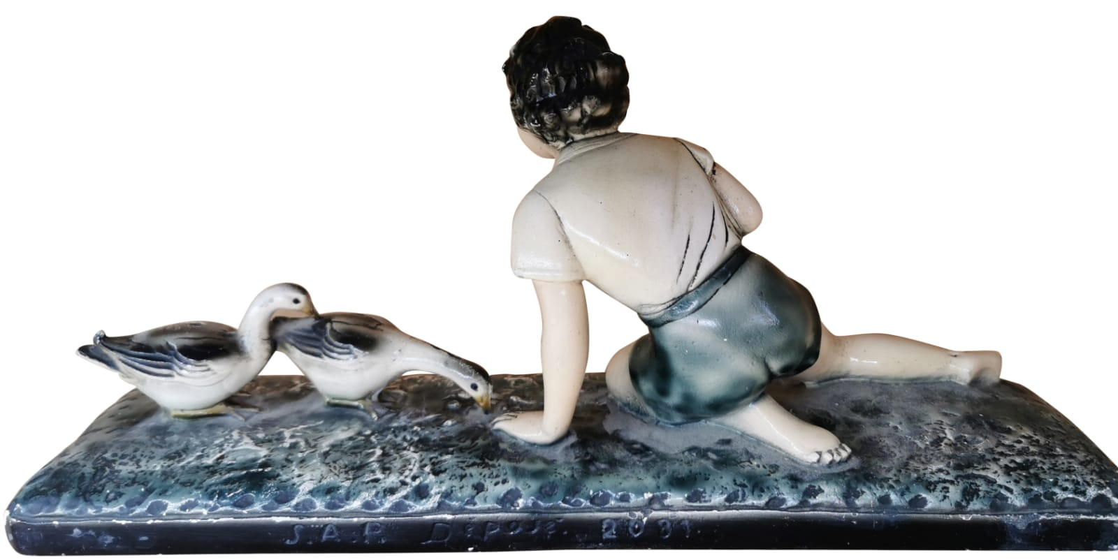 Art Deco Chalkware Of Girl With Geese - Image 2 of 4