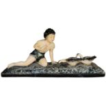 Art Deco Chalkware Of Girl With Geese