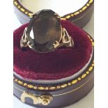 9ct Gold Ladies Ring With Smokey Quartz Stone