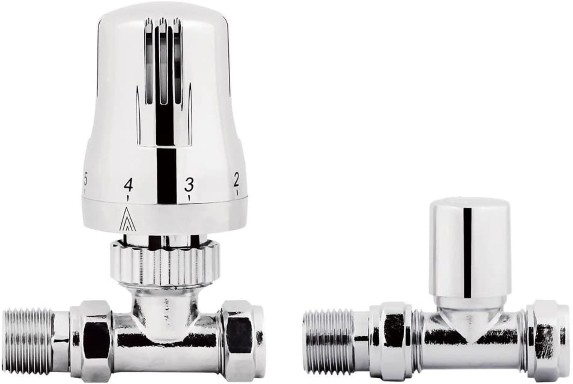 (MG1012) Chrome Thermostatic Straight Radiator Valves TRV 15mm Central Heating Taps. Chrome Pl...