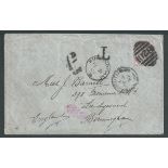 Niger Coast 1900 Cover from Burutu to England bearing a G.B. 1d lilac, handstamped "T" with a blu...