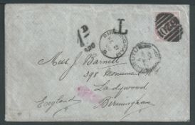 Niger Coast 1900 Cover from Burutu to England bearing a G.B. 1d lilac, handstamped "T" with a blu...