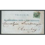 Egypt 1864 Printed "TELEGRAM. / Per ALEXANDRIA, CAIRO & SUEZ TELEGRAPH" envelope sent to Bombay w...