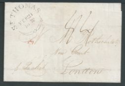 Danish West Indies 1813 Wrapper to London endorsed "p packet" and charged 4/4. with superb "ST T...