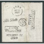 G.B. - Ship Letters - Lynn / Norfolk 1837 (Aug 11) Letter bearing proof strikes of all the handst...