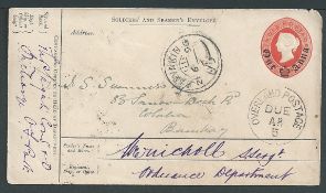 Sudan 1896 (June 21) India 1a Soldier's and Seaman's envelope from a Staff Sergeant in the Ordnan...