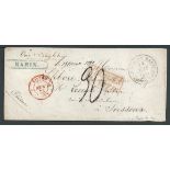 French Colonies - Martinique 1851 Cover to France with blue framed "MARIN" (Jamet type 1, recorde...