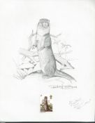 G.B. - Queen Elizabeth II 1977 British Wildlife Issue pencil drawing of a otter with background ...