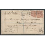 Aden 1884.Registered cover (edge faults, with enclosed letter) to Bombay bearing QV 2a (faults) a...