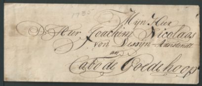 Cape of Good Hope 1735 Wrapper addressed to J. N. von Dessin at the "Cabo de Goede Hoop", presuma...