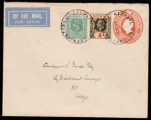 NIGERIA 1931 (Nov 7) 1 1/2d Envelope (minor tone spots) franked 1/2d + 4d and bearing a blue Air Mai