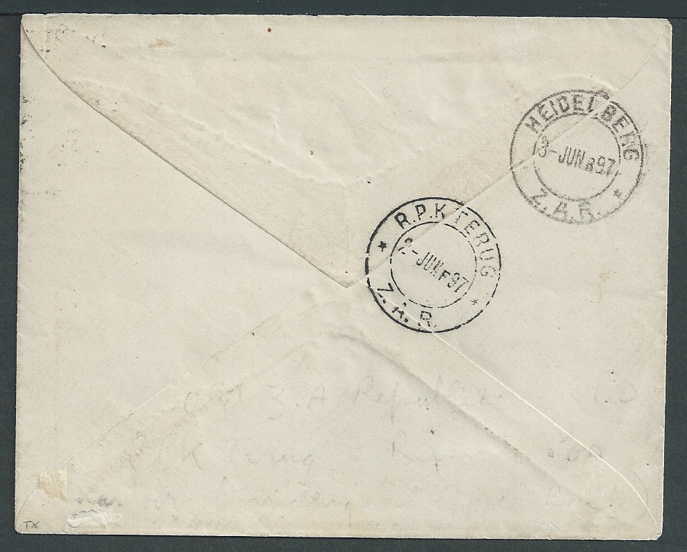 Rhodesia 1897 Cover from Bulawayo May 26th 1897 to Heidelberg with June 3rd 1897 arrival postmark... - Image 2 of 2