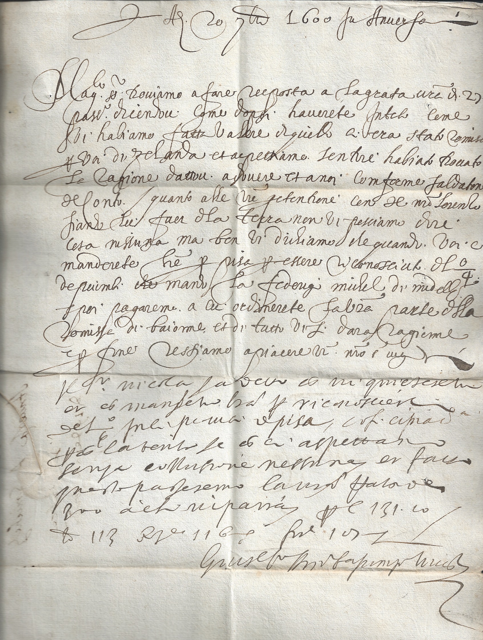 Belgium Antwerp 1600 Entire letter dated September 1600 merchants Giuseppe Lorenzo Amolfini and B... - Image 3 of 3