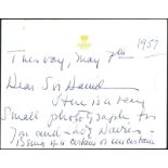 Royalty Duchess of Windsor (Wallis Simpson) two embossed cards handwritten in biro note from the Duc