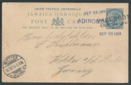 Jamaica / Germany / United States 1903 Jamaica 1d postal stationery Post Card to Germany cancelle...