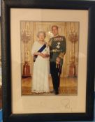 Royalty Signed Presentation Photograph size 33cm x 26cm of HM Queen Elizabeth II and HRH Prince P...