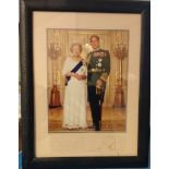 Royalty Signed Presentation Photograph size 33cm x 26cm of HM Queen Elizabeth II and HRH Prince P...