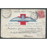 South Africa 1918 (Oct. 7) Red Cross Aerial Post Card with large R.A.F. wings in blue, flown on t...