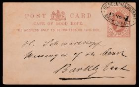 CAPE OF GOOD HOPE 1891 (Nov 10) 1/2d Postal Stationery card cancelled by crowned oval "RESIDENT