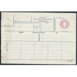 Jamaica 1879 Queen Victoria embossed 1/- pink postal stationery telegraph form, unused.