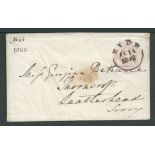 G.B. - Isle of Wight / Q. V. Postal Stationery 1842 (Aug 14) 1d Pink postal stationery envelope (...