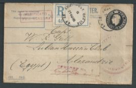 Palestine / Italy 1918 (Aug 27) GB 2d registration envelope sent to Egypt by a Captain in the Ita...