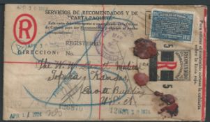 Panama / Canal Zone 1924 This envelope was originally prepared as a 10 cent Registered envelope f...