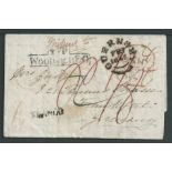 G.B. - Channel Islands 1847 Entire letter prepaid 1/8 from Woolwich to Germany, handstamped with ...