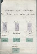 G.B. - Revenues 1876 Archival page headed "Specimens of the Judicature Fee Stamps now ready for i...