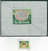 Saint Helena 1981 Endemic Plants - 15p Gumwood - Original signed intermediate artwork with frame des