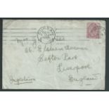 Tristan Da Cunha 1925 Cover to Liverpool with Tristan type II cachet in violet on the reverse car...