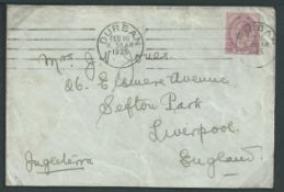 Tristan Da Cunha 1925 Cover to Liverpool with Tristan type II cachet in violet on the reverse car...