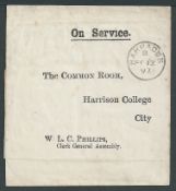 Barbados 1897 Official 'On Service' Wrapper from the Clerk of the General Assembly used locally w...