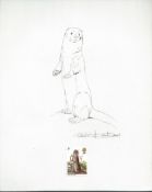 G.B. - Queen Elizabeth II 1977 British Wildlife Issue pencil drawing of a otter on paper, drawn ...