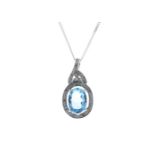 9ct White Gold Diamond Blue Topaz Pendant