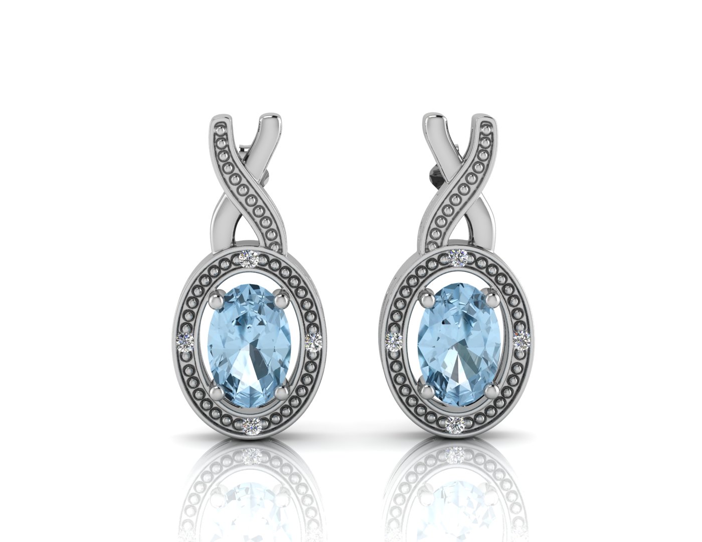 9ct White Gold Diamond And Blue Topaz Earrings - Image 3 of 3