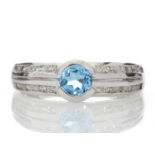 9ct White Gold Double Channel Set Diamond and Blue Topaz Ring