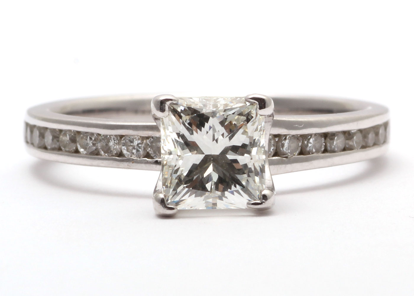 Flawless Princess Cut Diamond Ring With Stone Set Shoulders 1.37 Carats