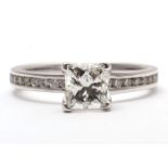 Flawless Princess Cut Diamond Ring With Stone Set Shoulders 1.37 Carats