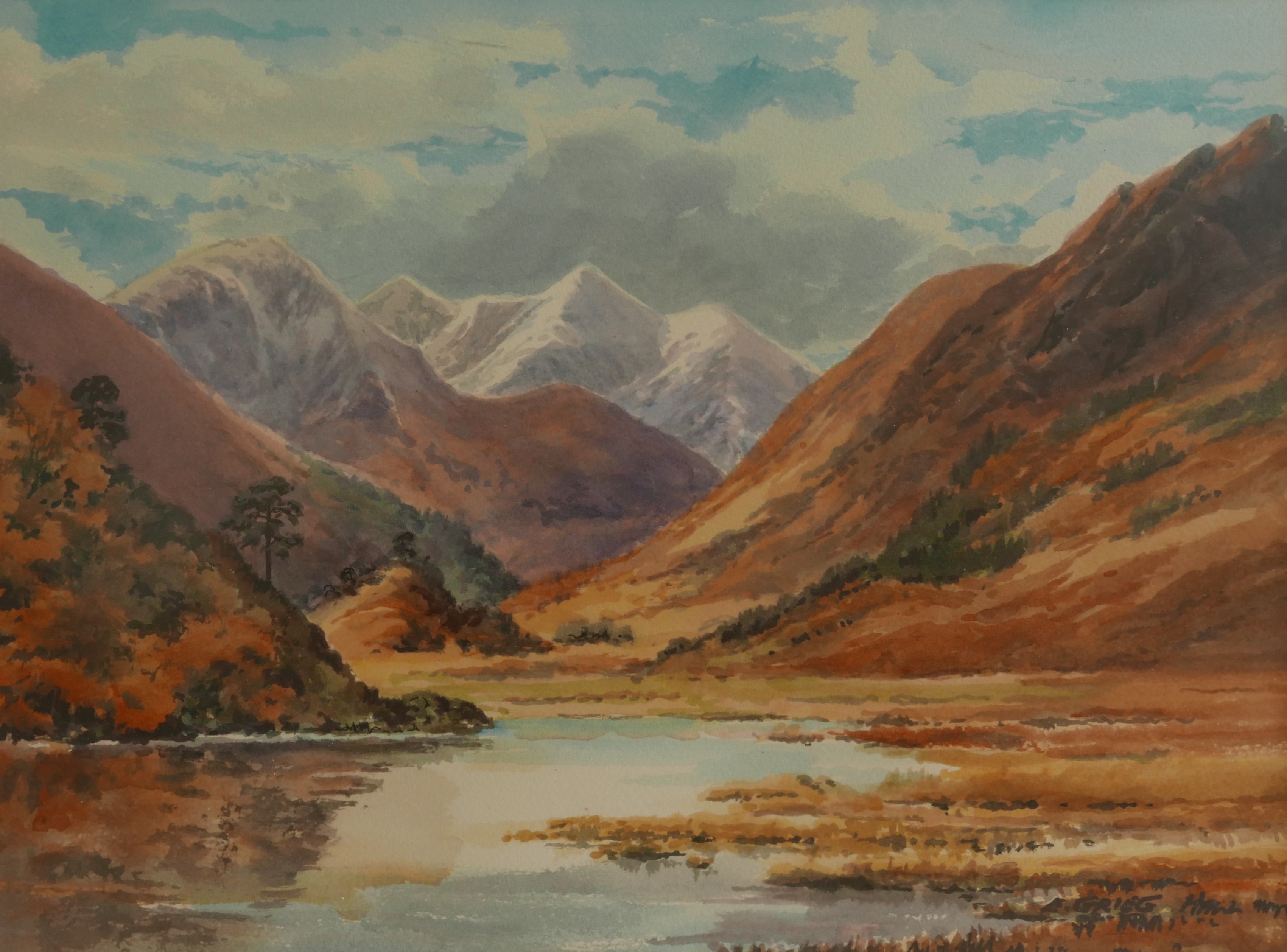 "Glen Strathfarrer" Scottish Highland view Original Watercolour by E Grieg Hall