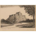 Pair of Pencil signed etchings James Connell Edinburgh Castle and Bridge of Balgowrie