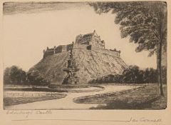 Pair of Pencil signed etchings James Connell Edinburgh Castle and Bridge of Balgowrie