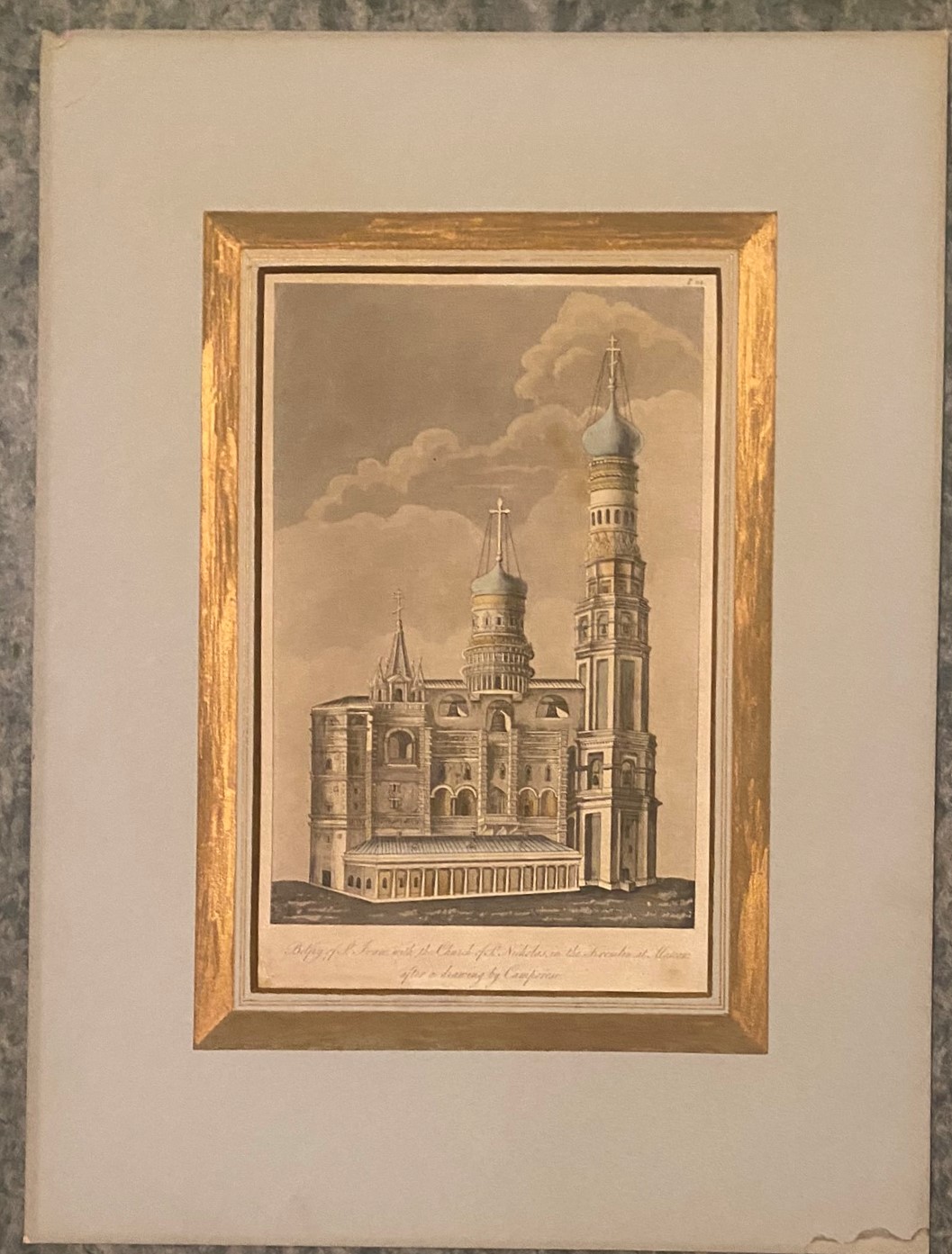 Hand Coloured Etching Belfey of St Ivan with the Church of St Nicholas in the Kremlin at Moscow - Image 2 of 3