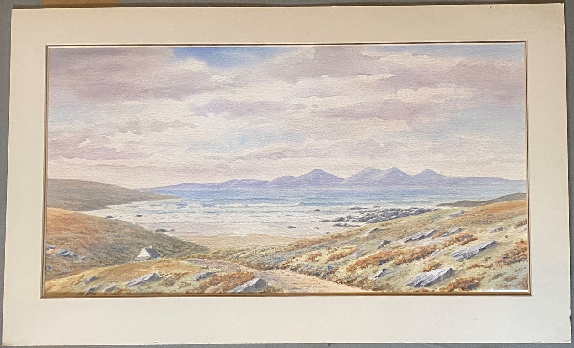 Unsigned watercolour Scottish view titled verso “the Paps of Jura” - Image 2 of 3