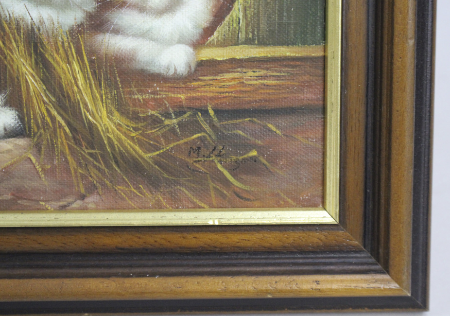 Small Oil Painting of Kittens Signed Set in Frame - Image 3 of 4