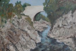 "Dulsie Bridge, River Findhorn" (near Nairn) Original Oil on Board by Agnes Houston - 1964