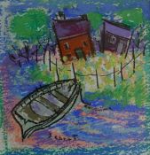 "Cottages and Boat" Original Pastel by Bennet (Eileen Allan)